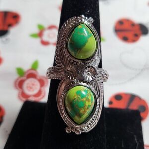 Mojave Green Turquoise Stainless Steel Feather Ring